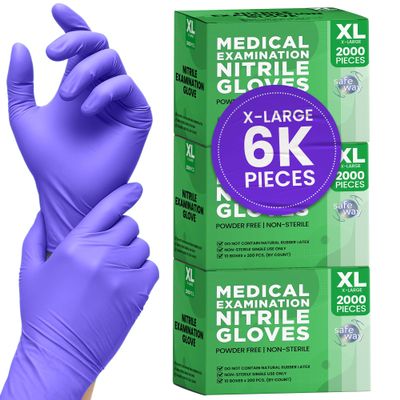 SAFEWAY USA Nitrile Disposable Gloves  Multi-Purpose Powder-Free and Non-Latex Textured Fingertips for Medical Use, Nursing, Lab Works, Kitchen Prep, Cleaning, Tattooing & More  (6000 pcs, X-Large)