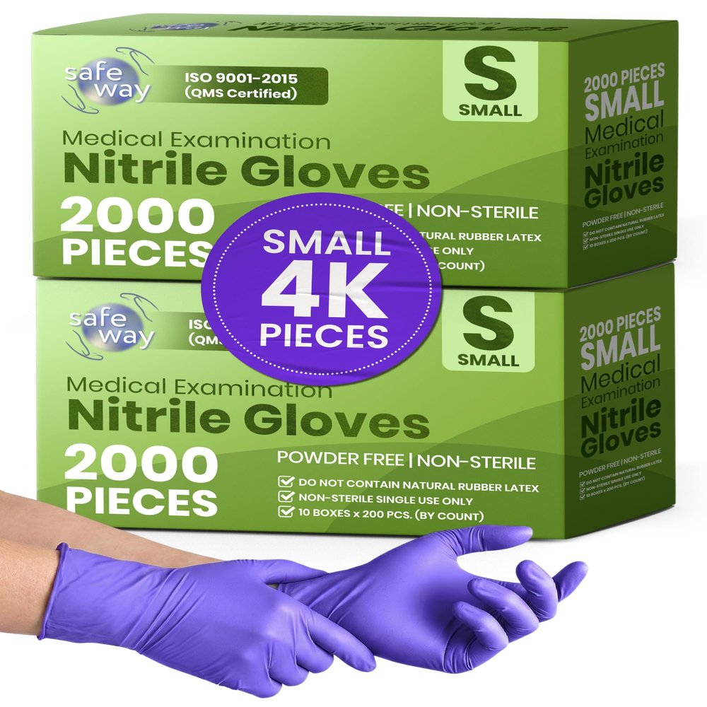 SAFEWAY USA 4000 pcs, Small, Nitrile Disposable Gloves  Multi-Purpose Powder-Free and Non-Latex Textured Fingertips for Medical Use, Nursing, Lab Works, Kitchen Prep, Cleaning, Tattooing & More
