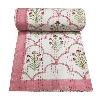 SHIRANYA Indian Traditional Kantha Quilt Vintage Handmade Blanket Beautiful Hand Block Printed Kantha Throw Hippie Made Kantha Rally Queen Size