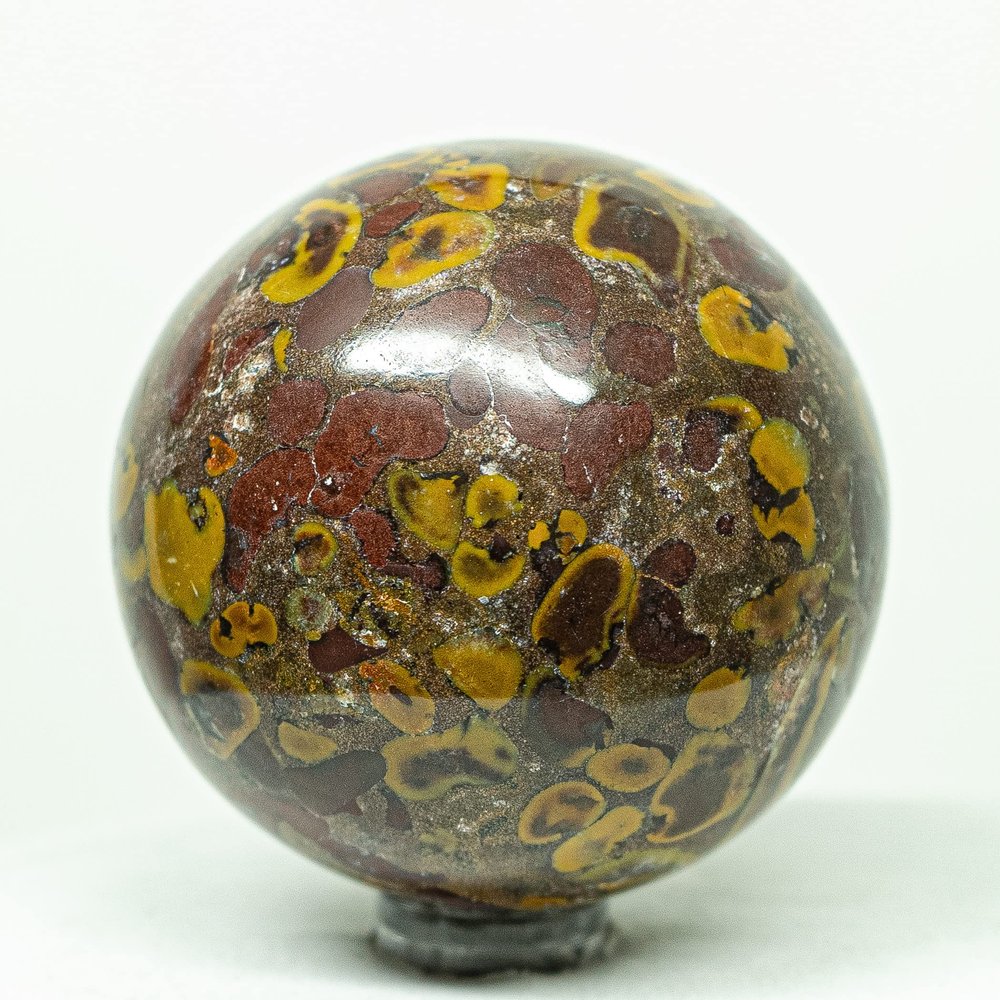 52mm Fruit Jasper Sphere Natural Ajooba Jasper Mineral Ball Sparkling Conglomerate Crystal Polished Stone - India + Stand