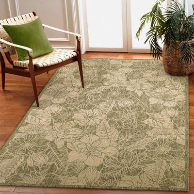 Liora Manne Carmel Indoor/Outdoor Power Loomed Synthetic Blend Low Profile Area Rug - Transitional Botanical Floral Decorative (Botanical Green) (3'3" x 4'11")