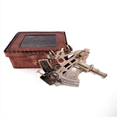 Brass Nautical Sextant Engraved Directional Maritime Navigational Sextant London Maritime Nautical Sextant Telescopes Marine Astrolabe Ship's Instruments with Leather Box Kelvin Hughes London 1917