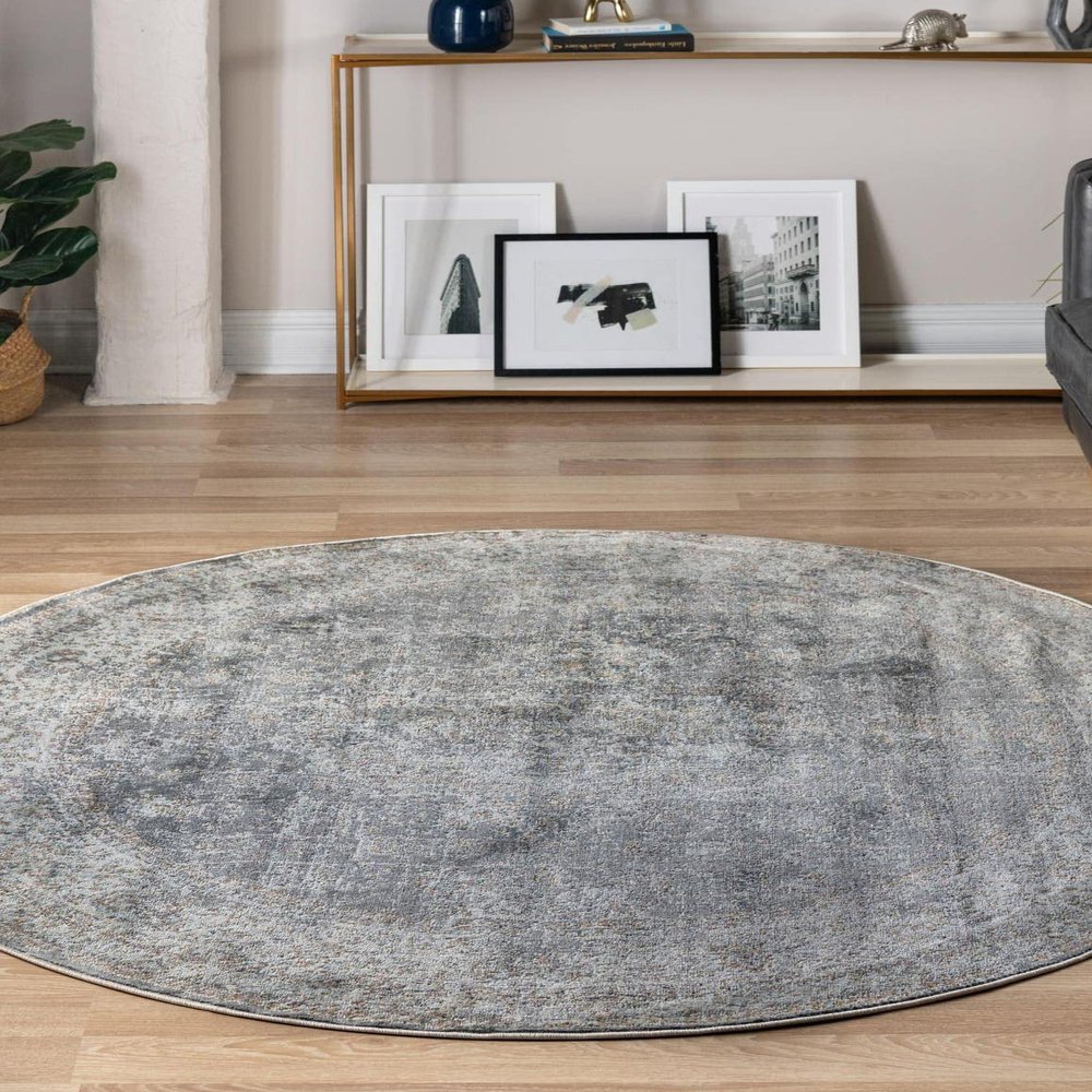 Unique Loom Baracoa Collection Area Rug - La Cabana (3' Round, Fume Gray/ Brown)