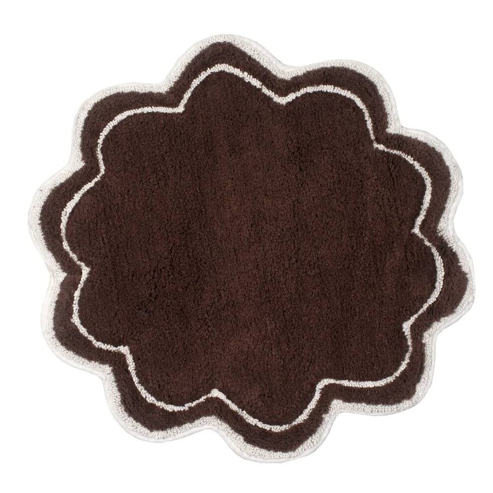 Brown Extremely Absorbent Cotton Material Rugs for Bathroom Floor 30" Round, Machine Washable Shabby-Chic Style Non-Skid Latex Backing | All Season Pretty Chocolate Shade Fade and Shrink-Resistant