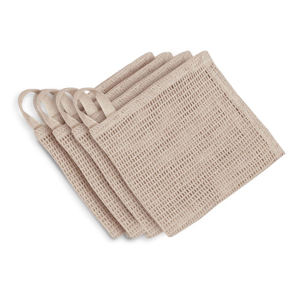 Bean Products Hemp Washcloth - Loose Weave Design for Effective Cleaning - Open Knit Exfoliating Wash Cloth - Fast Drying, Hemp & Organic Cotton - 10 x 12, 4 Pack