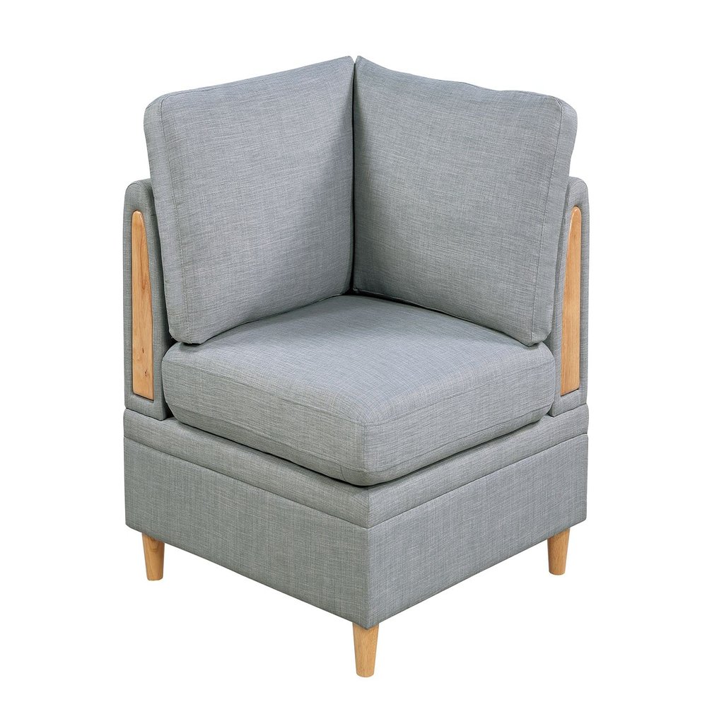 NewCosmos Living Room Furniture Corner Wedge Light Grey Dorris Fabric 1pc Cushion Wedge Sofa Wooden Legs