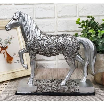 1 Pcs Equestrian Filigree Graceful Sauntering Silver Horse Statue 7.75" Long