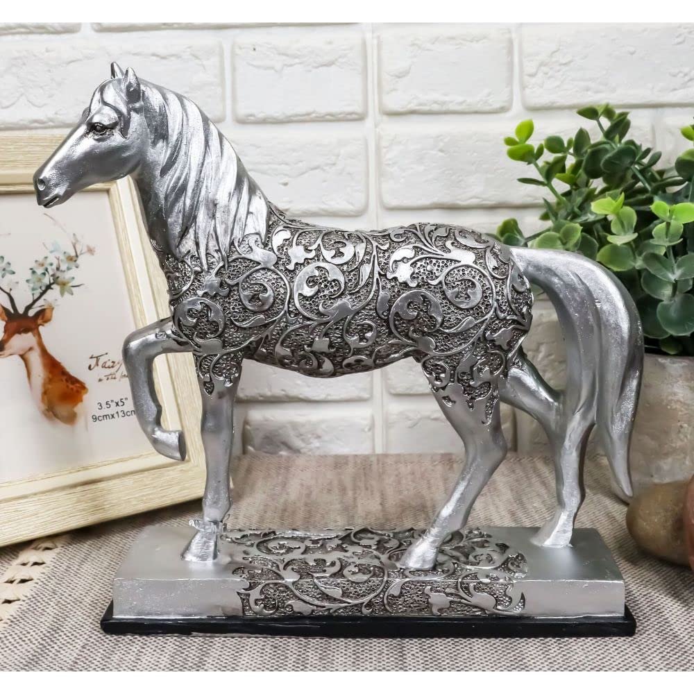 1 Pcs Equestrian Filigree Graceful Sauntering Silver Horse Statue 7.75" Long