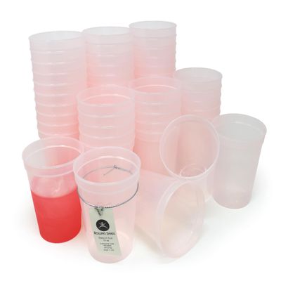 Rolling Sands 16 Oz Reusable Plastic Stadium Cups, Bulk 50 Pk, Made in USA, BPA-Free Dishwasher Safe Color Changing Tumblers, Frost to Red Pink
