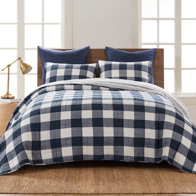 Levtex Home - Camden Bedspread Set - King Bedspread (120 x 118 in.) + Two King Pillow Shams (36 x 20 in.) - Buffalo Check in Navy and Cream - Reversible Pattern - Cotton