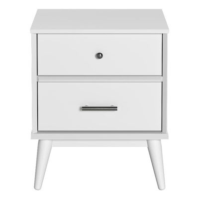 Camaflexi Mid-Century Two Drawer Nightstand/Constructed of Solid Wood/White Finish