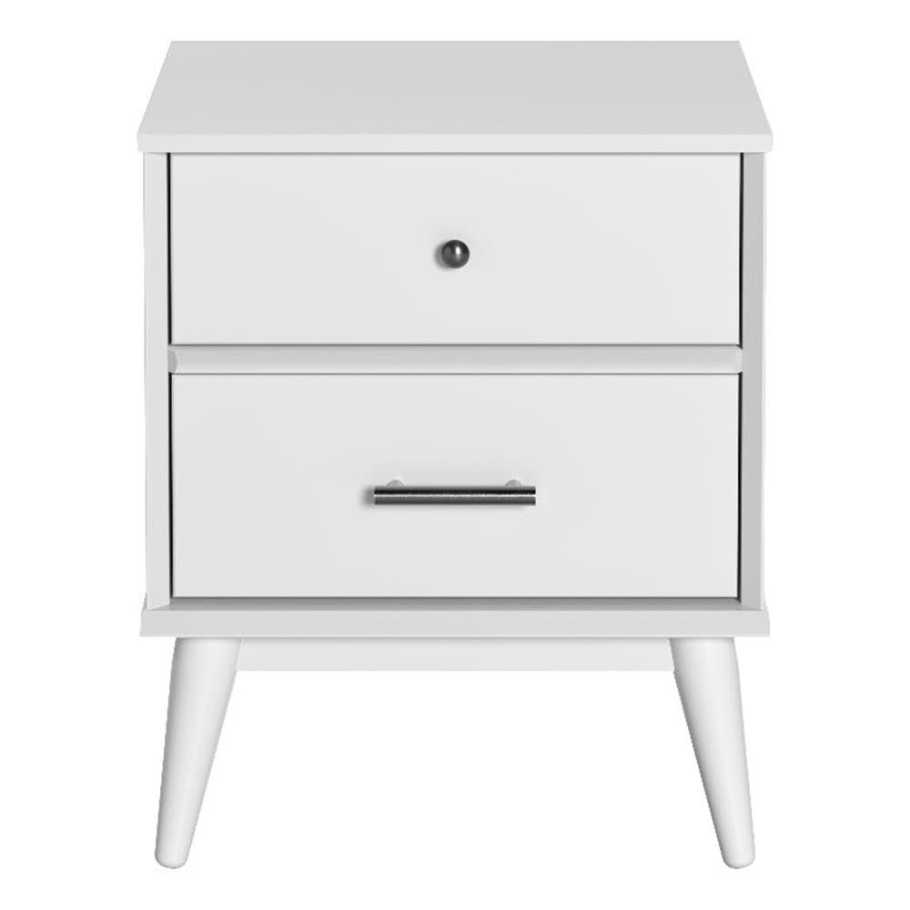 Camaflexi Mid-Century Two Drawer Nightstand/Constructed of Solid Wood/White Finish