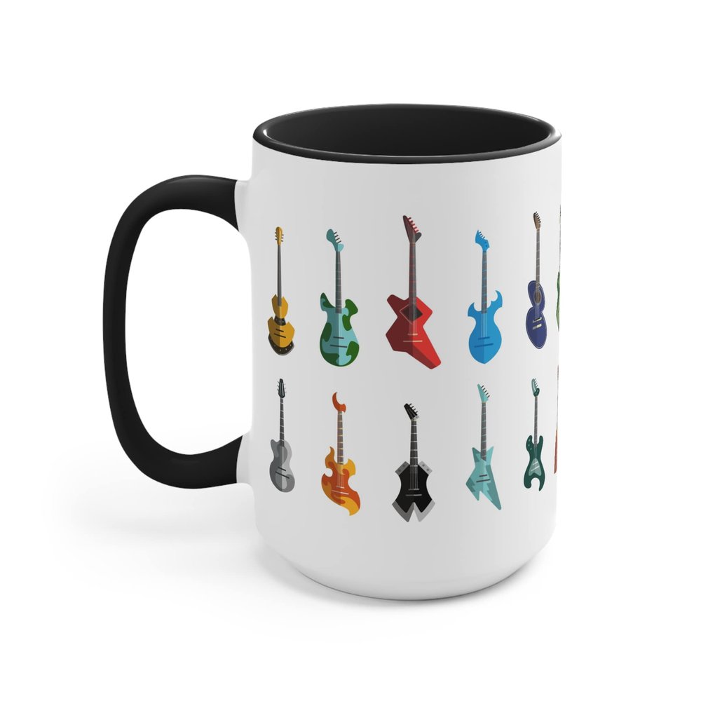 Mozingo ~ Music Lover Gifts Musician Guitar Player Mug Music Teacher Gift Ideas Him Gift Rock Band Women Men Tea Coffee Guitars Guitarist Cup (15 oz Ceramic, Black Accent)