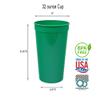 Rolling Sands 32 Oz Reusable Plastic Cups, 10 Pack, Made in USA, BPA-Free Dishwasher Safe Tumblers, Green view 2