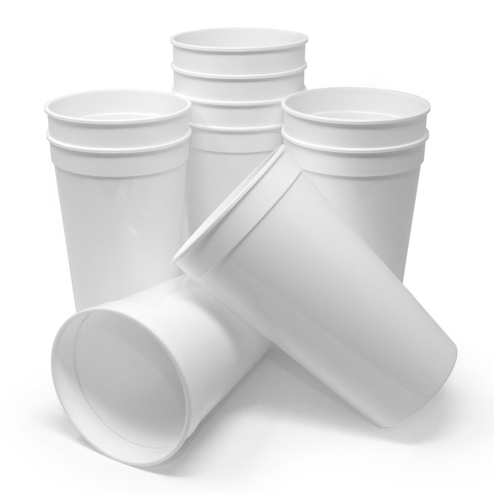 Rolling Sands 32 Oz Reusable Plastic Cups, 10 Pack, Made in USA, BPA-Free Dishwasher Safe Tumblers, White