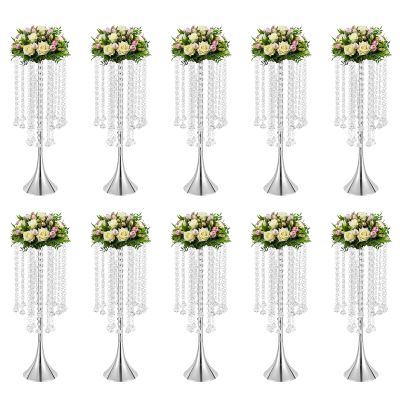 10Pcs Wedding Centerpieces for Tables, 55cm/21.6inch Tall Vases for Centerpieces Metal Silver Centerpieces Table Decorations for Wedding Ceremony Party Birthday Anniversary Events