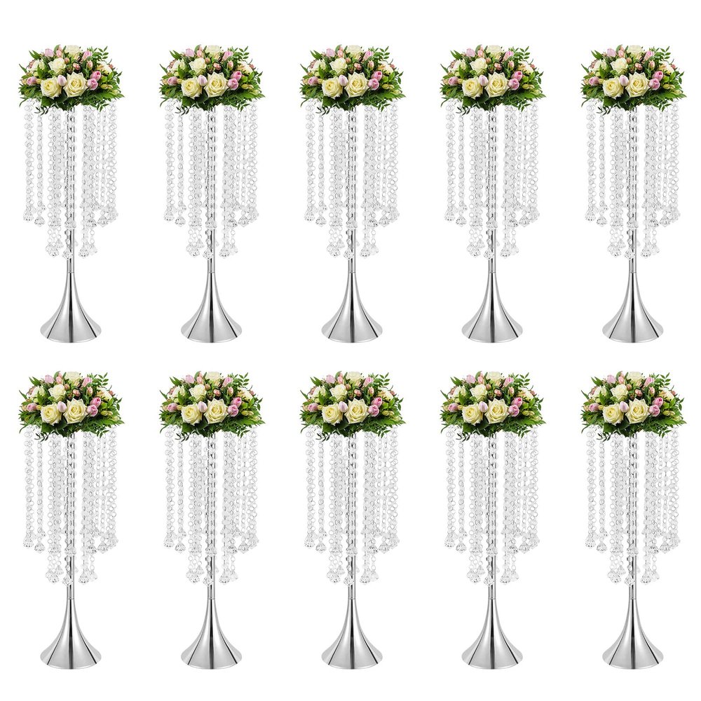 10Pcs Wedding Centerpieces for Tables, 55cm/21.6inch Tall Vases for Centerpieces Metal Silver Centerpieces Table Decorations for Wedding Ceremony Party Birthday Anniversary Events