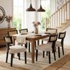 HNY Mid Century Modern Rattan Dining Chairs Set of 6, Farmhouse Linen Upholstered Accent Chair Curved Backrest Kitchen Chairs, with Black Hardwood Frame, Beige view 1