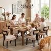 HNY Mid Century Modern Rattan Dining Chairs Set of 6, Farmhouse Linen Upholstered Accent Chair Curved Backrest Kitchen Chairs, with Black Hardwood Frame, Beige view 3