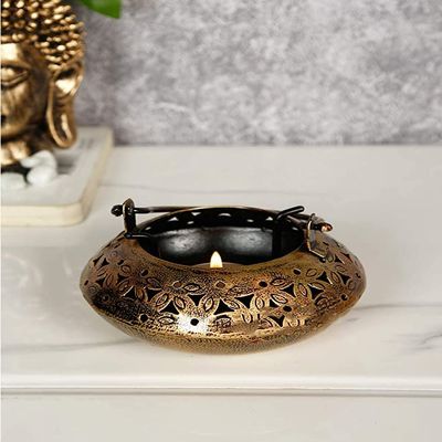 Mythology Centre Metal Degchi Tealight Candle Holder Tea Light Candle Stand Holders Home Decoration Items for Living Room