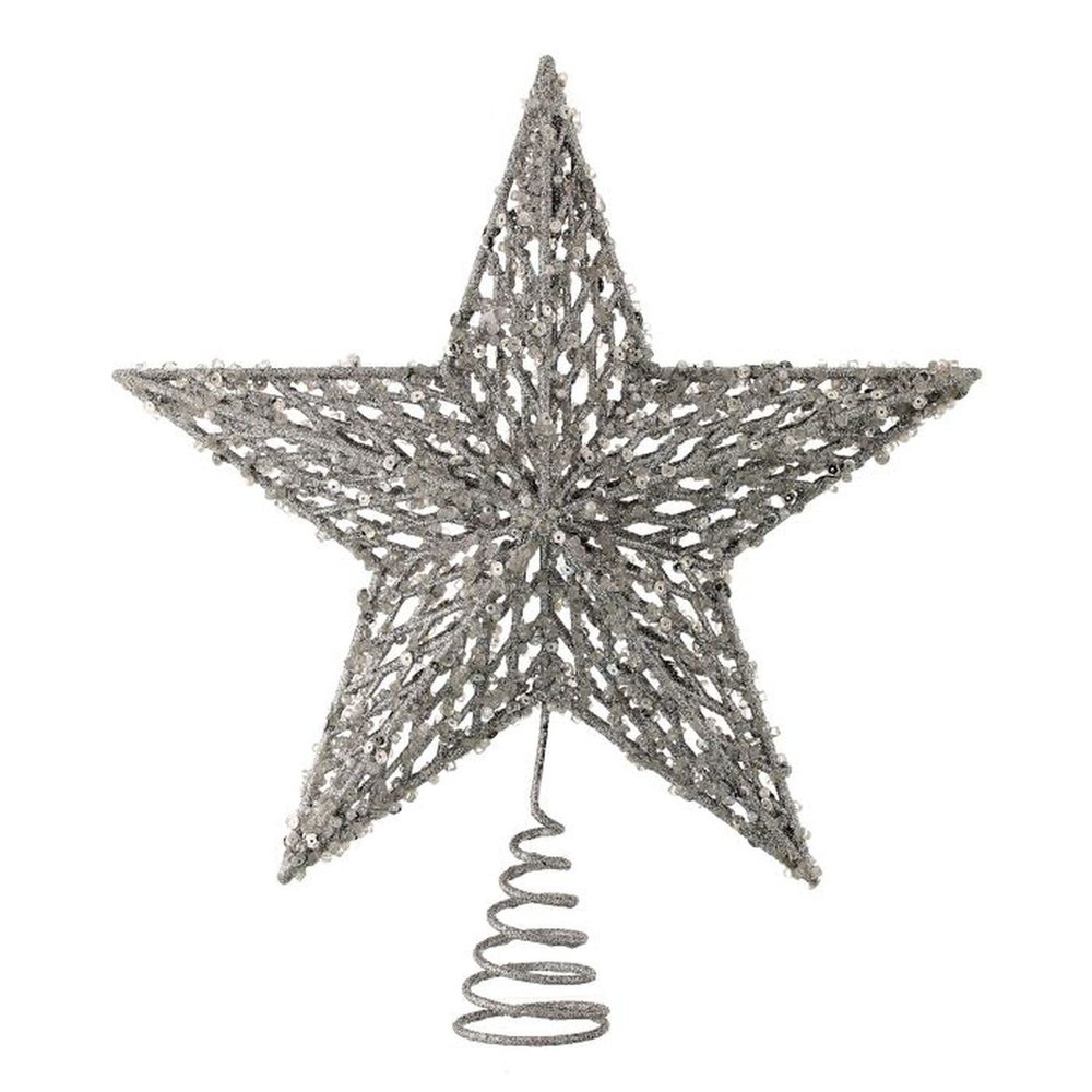 Regency International Sequin, Bead and Glitter Star Christmas Tree Topper (Silver)