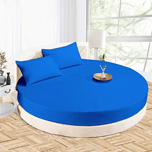 4 Piece Round Bed Sheet Set - 100% Cotton 800 Thread Count 1 Flat Sheet, 1 Round Bed Fitted Sheet And 2 Pillow Cover - Easy Fit With 15" Deep Pocket, Round Bed Sheet Set, King, Royal Blue