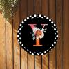 Bomehhjuli Welcome Sign Front Decor Monogram Initial Y Wreath Round Tin Sign Alphabet Orange Floral Polka Dot Metal Wall Decor Spring Floral 9.2in Retro Metal Plaque for Home Kitchen Garden Man Cave view 2