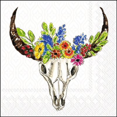 Floral Skull Party Napkins - 40 Count | 2 Packs of 20CT Cocktail Napkins, Cow Skull & Wildflowers Design