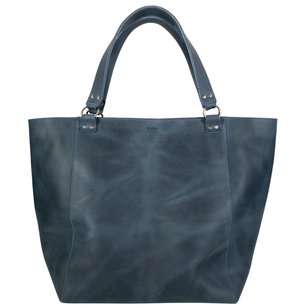 Hide & Drink, Formal Tote Bag, Female Bag, Travel and Shopping Accessory, Handbag for Women, Full Grain Leather, Handmade, Slate Blue
