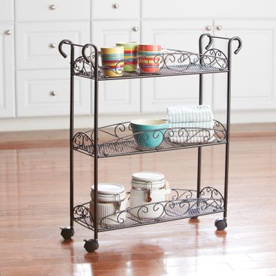 BrylaneHome 3-Tier Scroll Rolling Cart - Black