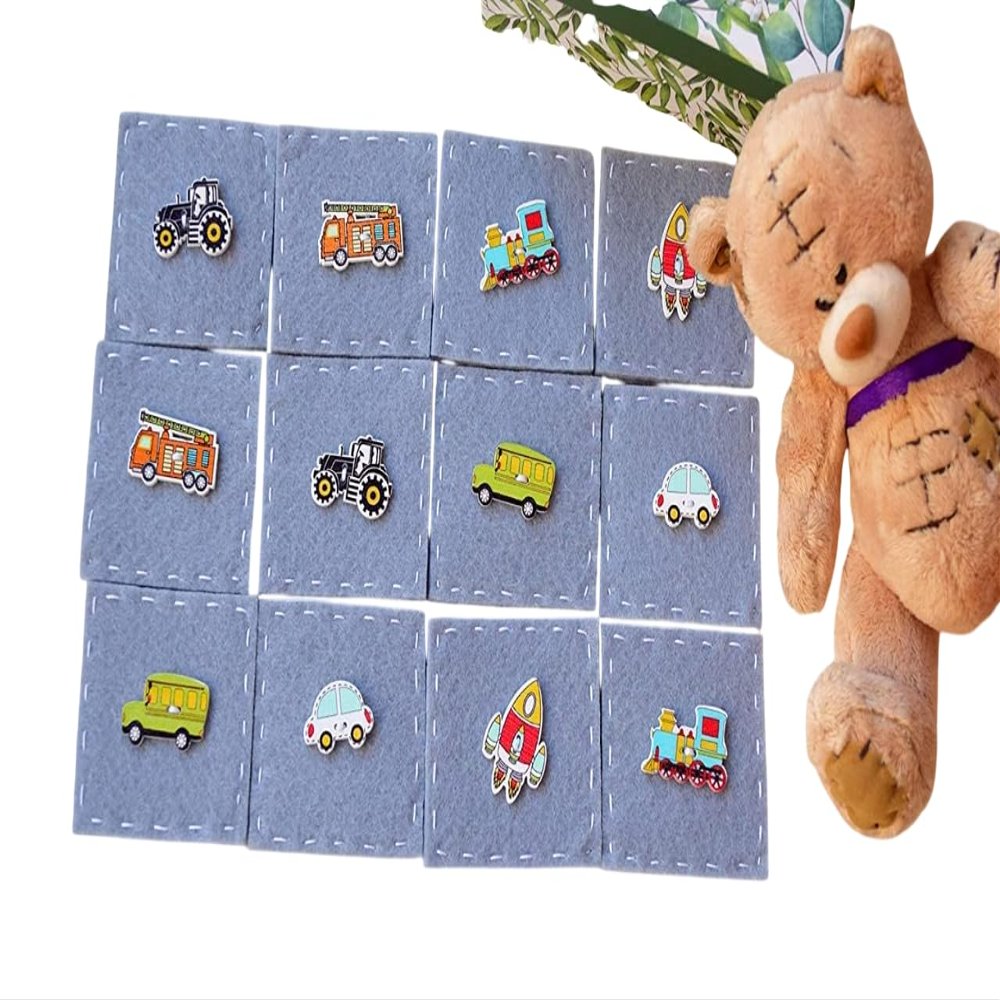 Memory Game for Boys Matching Cards Educational Toy Montessori Waldorf Toys Match Games Felt Travel Activity Transport Children Board Boy Gift Brother Gifts Ideas (with Box)