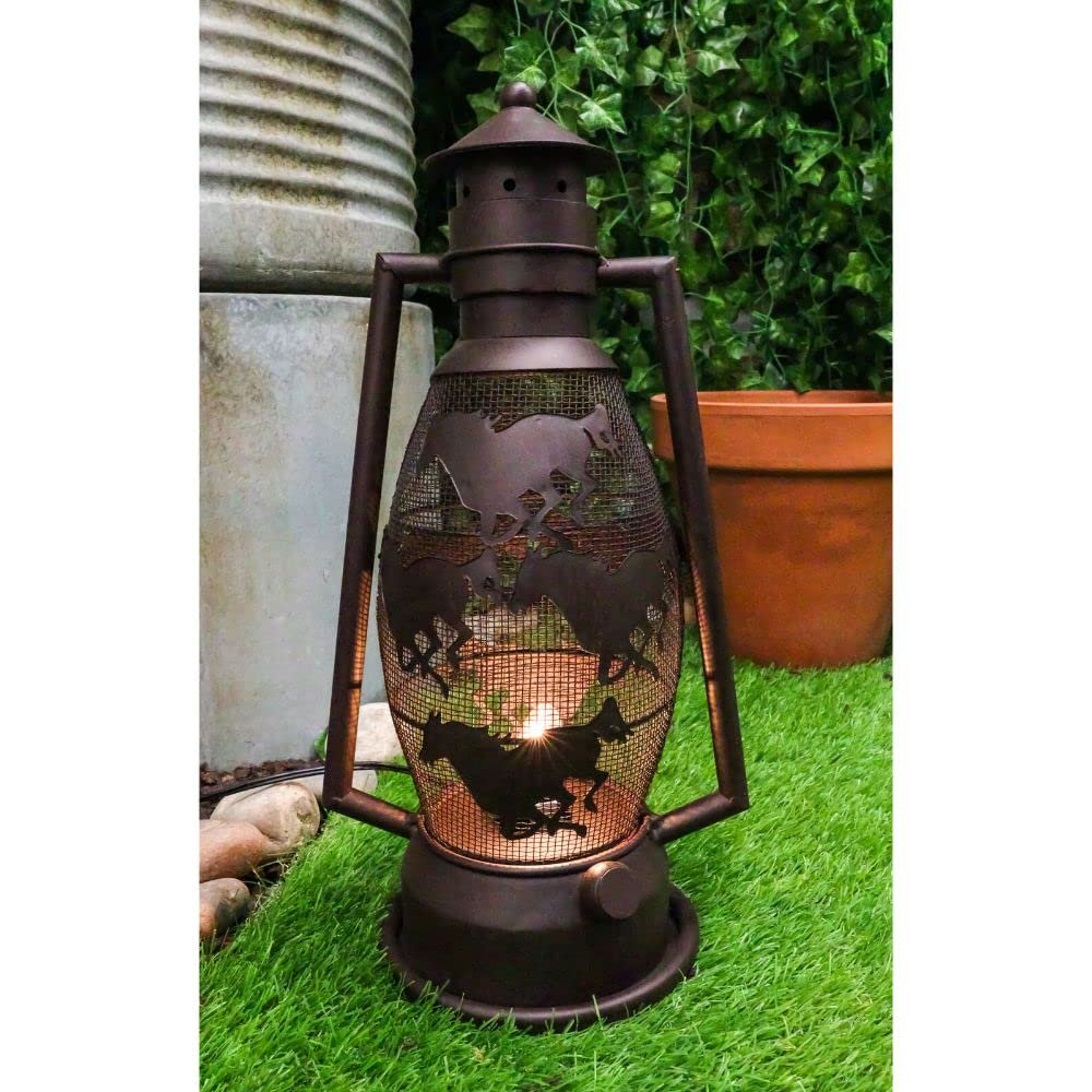 1 Pcs Old Fashioned Rustic Western Horses Electric Metal Lantern Lamp Or Shadow Caster