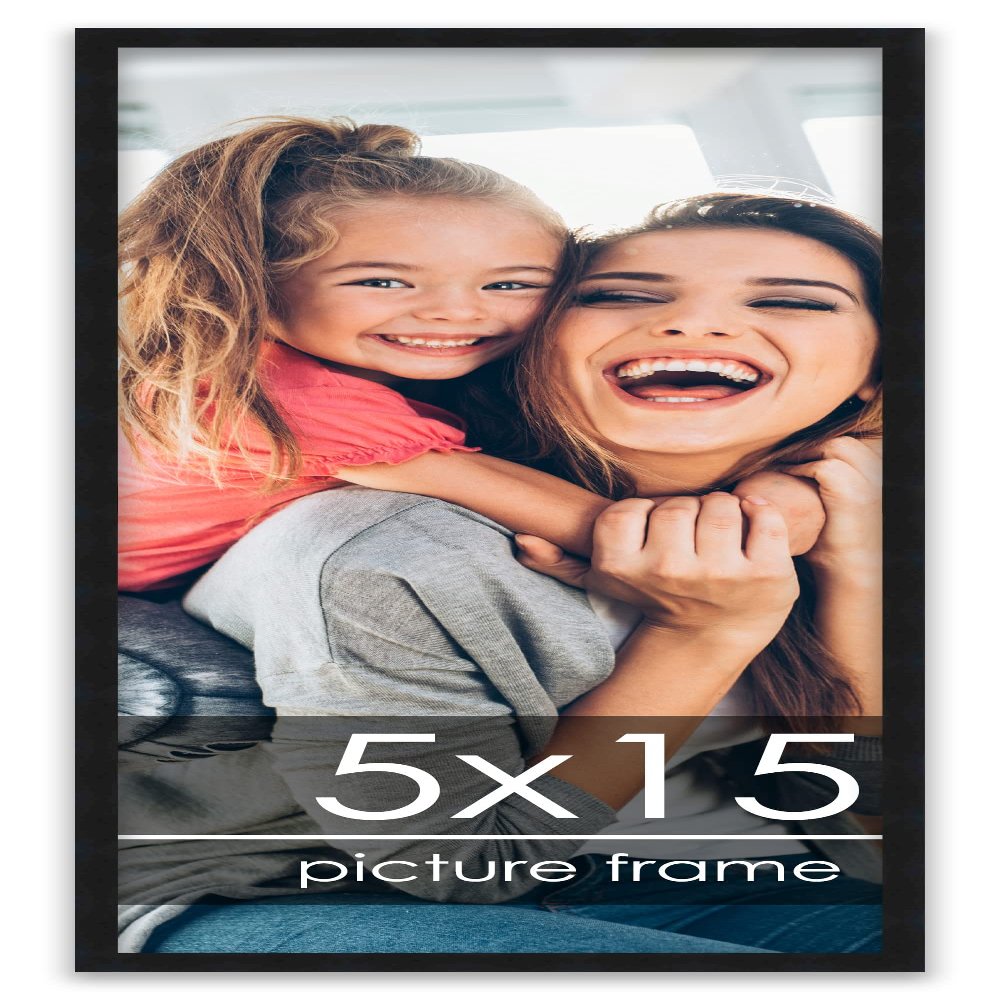 Poster Palooza 5x15 Frame Black Solid Wood Picture Frame | 0.75 Inch Moulding Width | Includes UV Acrylic Plexiglass, Foam Board Backing & Hanging Hardware