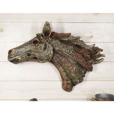 1 Pcs Rustic Faux Driftwood Finish Equine Mustang Horse Head Wall Decor Plaque 18" Wide