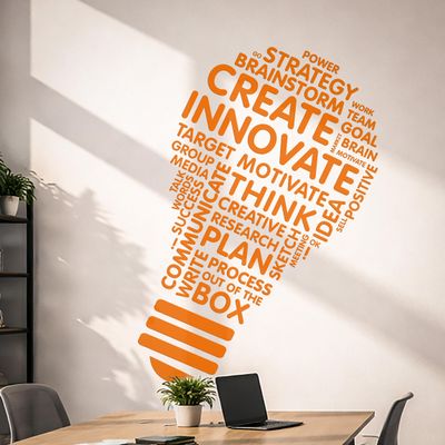 Create Innovate Office Wall Dcor Inspirational Stem Window Classroom Wall Decal School Art Business Motivational Sticker Science Light Bulb Teacher Gift(ig5071) (XL 40 in X 70 in, Orange)
