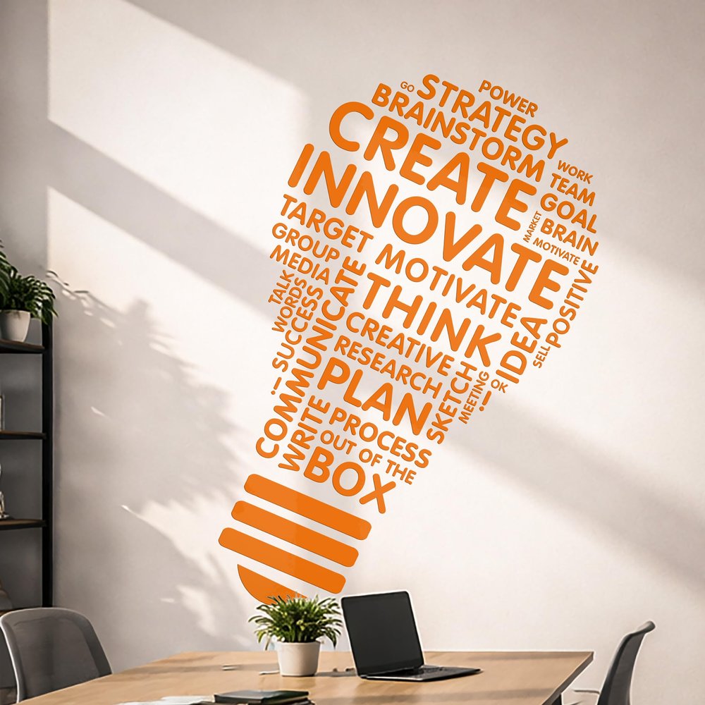 Create Innovate Office Wall Dcor Inspirational Stem Window Classroom Wall Decal School Art Business Motivational Sticker Science Light Bulb Teacher Gift(ig5071) (XL 40 in X 70 in, Orange)