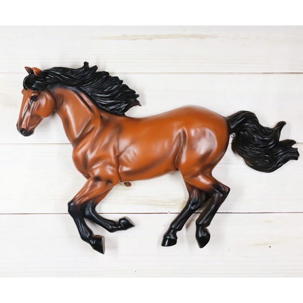 1 Pcs Western Running Brown Chestnut Horse Wall Decor Sculpture 15.5" Wide