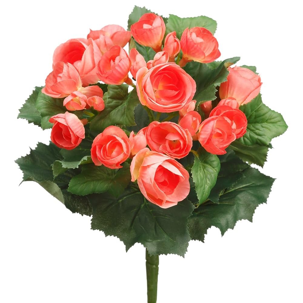 SilksAreForever 10" Artificial Begonia Flower Bush -Salmon (Pack of 12)