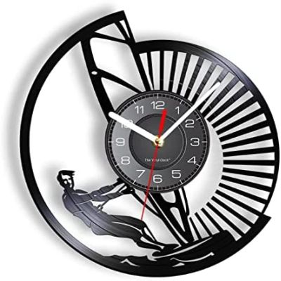 12 Inch Wall Vinyl Decorative Wall Clocks Windsurf Board Sailing Vinyl Record Wall Clock Home Decor Timepiece for Man Cave Room Sailing LP Vinyl Record Artwork Wall Clock
