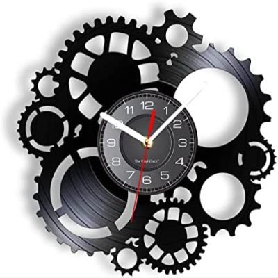 12 Inch Vinyl Record Wall Clock, Steampunk Wall Decor, Wall Clock, Victorian Industrial Steampunk Vinyl Record Wall Clock, Gears and Cogs, Decorative Clock
