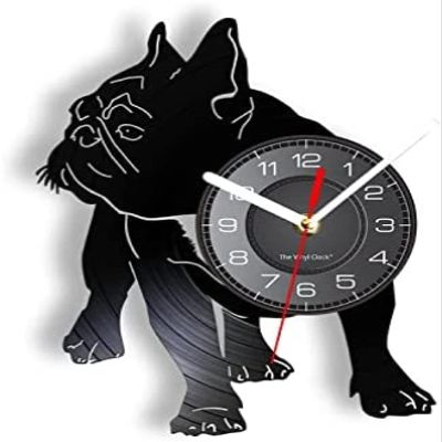 12 Inch Wall Clock Vinyl Decorative Wall Clock French Bulldog Silhouette Vinyl Record Wall Clock Domestic Dog Breed Frenchies Home Decor Vet Hospital Sign Shadow