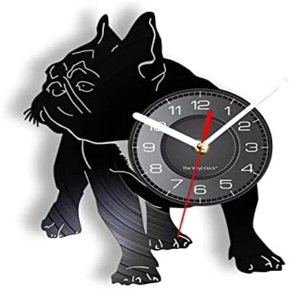 12 Inch Wall Clock Vinyl Decorative Wall Clock French Bulldog Silhouette Vinyl Record Wall Clock Domestic Dog Breed Frenchies Home Decor Vet Hospital Sign Shadow