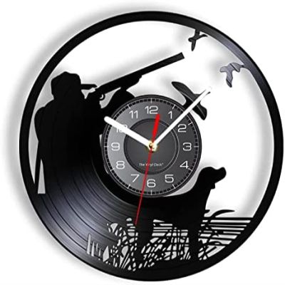 12 Inch Wall Clock Silent Non Ticking Duck Hunting Sign Vinyl Record Silent Wall Clock Hunter Man Cave Retro Album Decor Vinyl Craft Disks Clock Decor