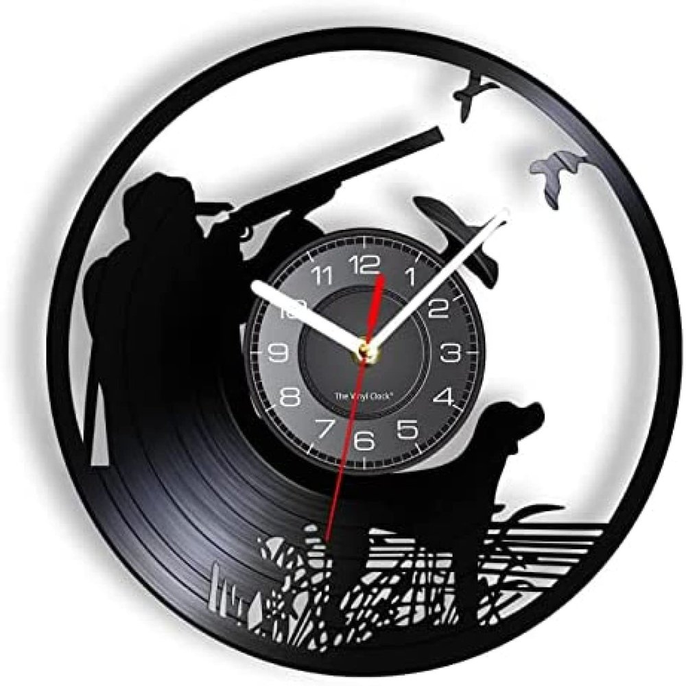 12 Inch Wall Clock Silent Non Ticking Duck Hunting Sign Vinyl Record Silent Wall Clock Hunter Man Cave Retro Album Decor Vinyl Craft Disks Clock Decor