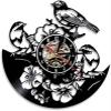 Vinyl Record Wall Clock 30Cm Tropical Peel and Stick Wall Art Decor Three Birds Flower Artwork Hanging Clock Retro Vinyl Record Modern Design Watches view 1
