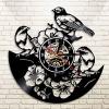 Vinyl Record Wall Clock 30Cm Tropical Peel and Stick Wall Art Decor Three Birds Flower Artwork Hanging Clock Retro Vinyl Record Modern Design Watches view 3