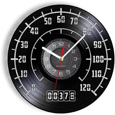 12" Vintage Wall Clock Speedometer Repurposed Vinyl Record Wall Clock Car Auto Speedometer Cut Out Long Play Wall Clock Garage Home Room Decor Retro Art