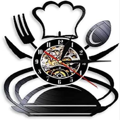 12 Inch Vintage Wall Clock Fork Knife Spoon Vinyl Record Wall Clock Clocks Kitchen Wall Clock Handmade Time Clock Dining Room Wall Art Decor
