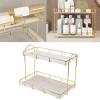 2 Tier Cosmetic Storage Shelf, Bathroom Countertop Rack, Large Capacity Gold Metal Organizer for Bathroom, Kitchen, Bedroom, Makeup, Jewelry, and Home Storage Solutions view 3