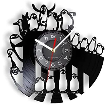 12 Inch Vinyl Record Wall Clock Penguins Quiet Non Ticking Room Wall Clock Animal Decor Rookery Shadow Art Vinyl Record Modern Hanging Clocks